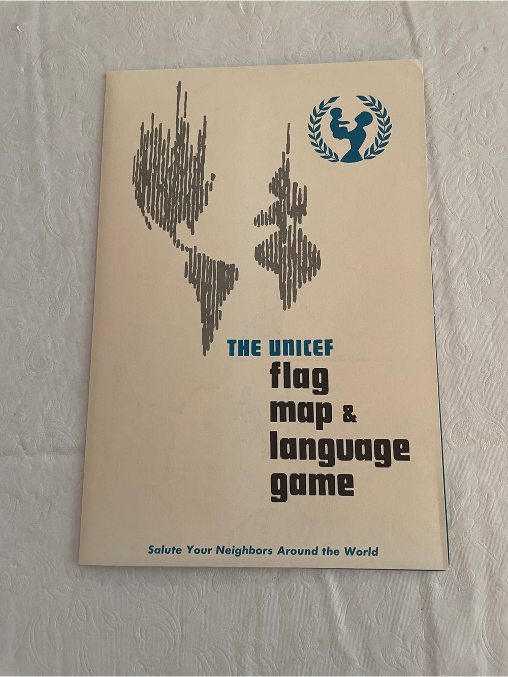 Vintage 1966 UNICEF Flag Map & Language Game Educational World Map Complete Set